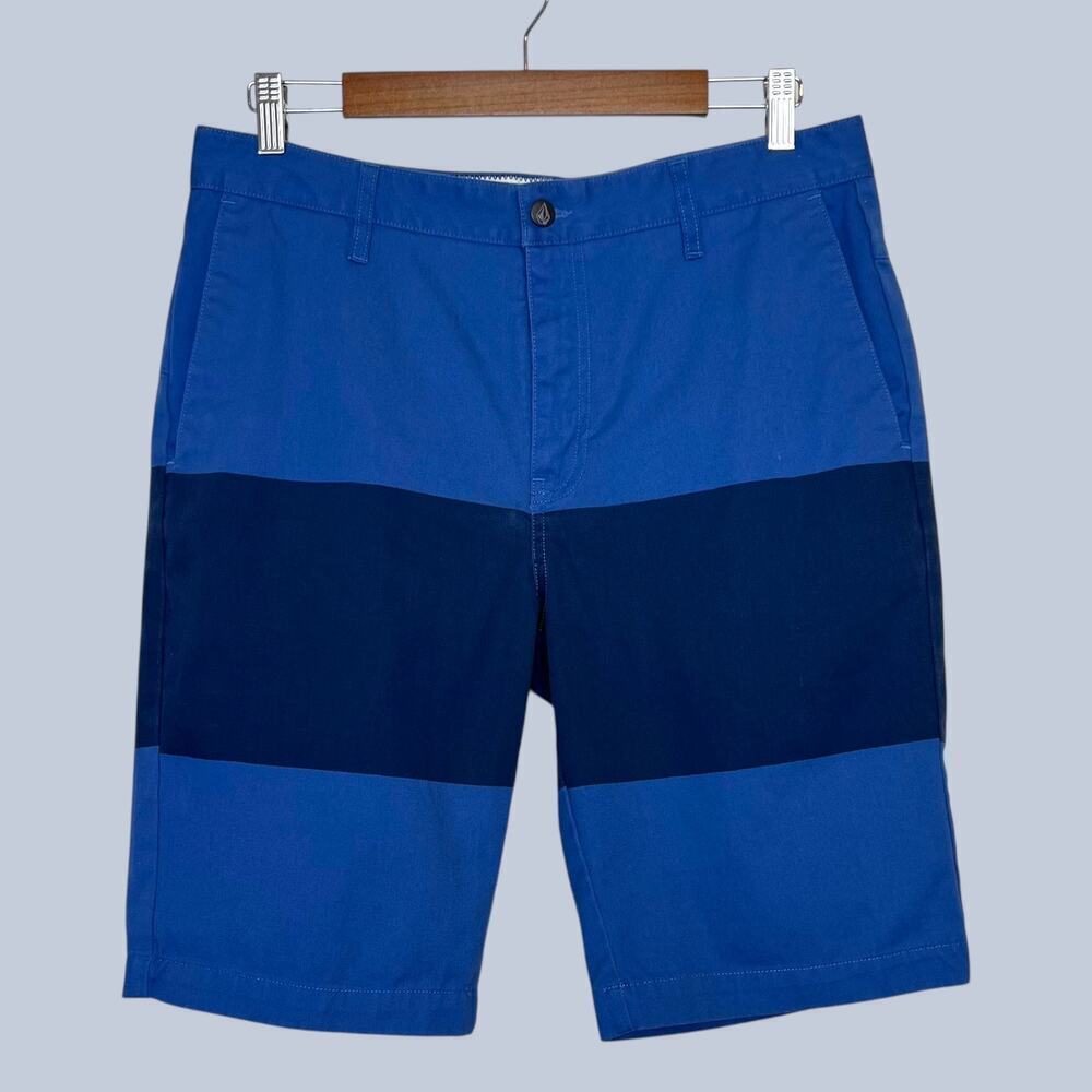 Volcom Vmonty Block Flat Front Shorts Cotton Blend in Blue Streetwear Men's 32W